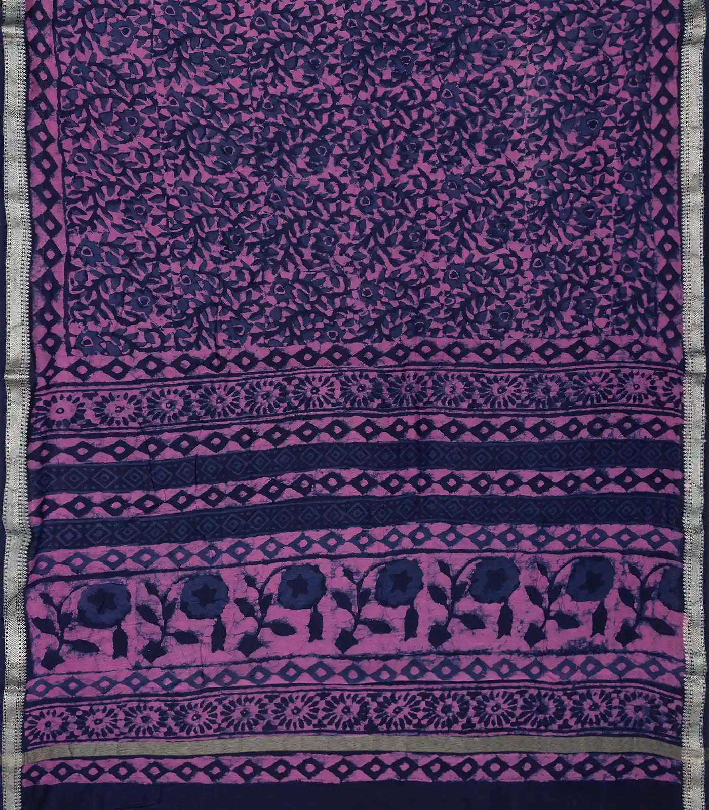 Purple Chanderi Cotton Saree Printed With Floral Motifs