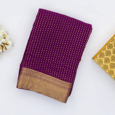 Purple Mysore Crepe Silk Saree With Floral Zari Motifs