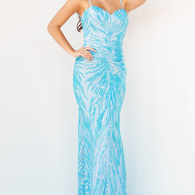 Sequin Print Fitted Sleeveless Gown by Jovani 08481