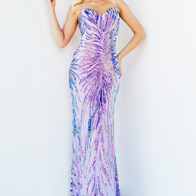 Sequin Print Fitted Sleeveless Gown by Jovani 08481