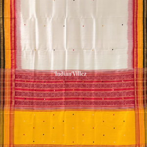 White Odisha Ikat Kathiphera Khandua Silk Saree
