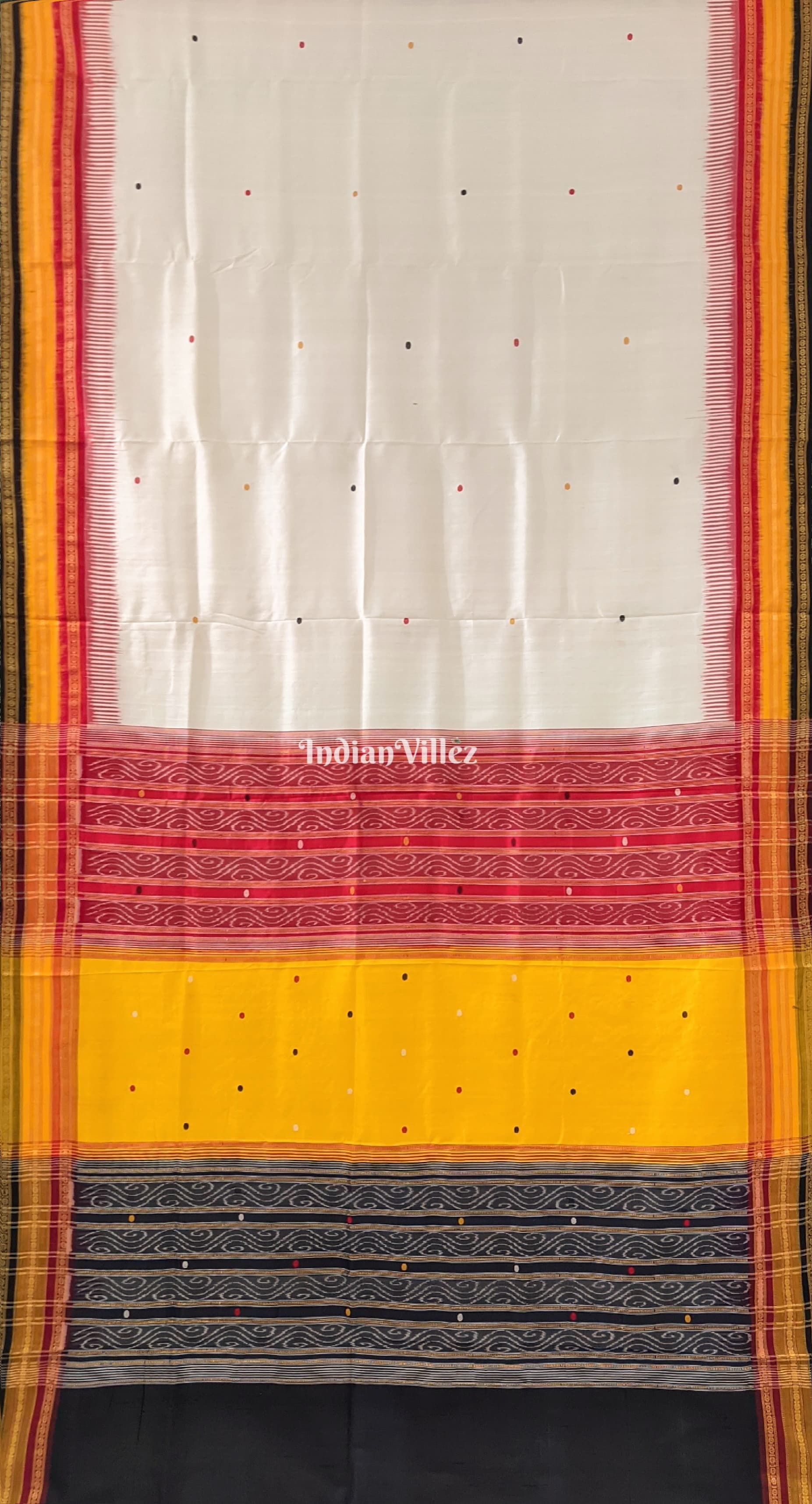 White Odisha Ikat Kathiphera Khandua Silk Saree