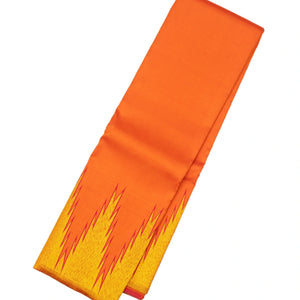Orange Handloom Kanchipuram Korvai Silk Saree With Zari Temple Border