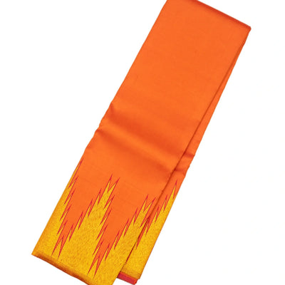 Orange Handloom Kanchipuram Korvai Silk Saree With Zari Temple Border