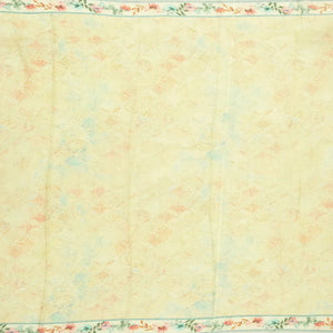 Light Yellow Handloom Linen Saree With Printed Floral Motifs
