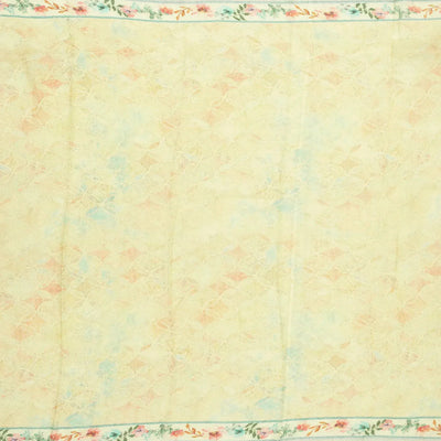 Light Yellow Handloom Linen Saree With Printed Floral Motifs