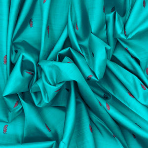 Turquoise Handloom Kanchipuram Korvai Silk Saree With Silk Buttas