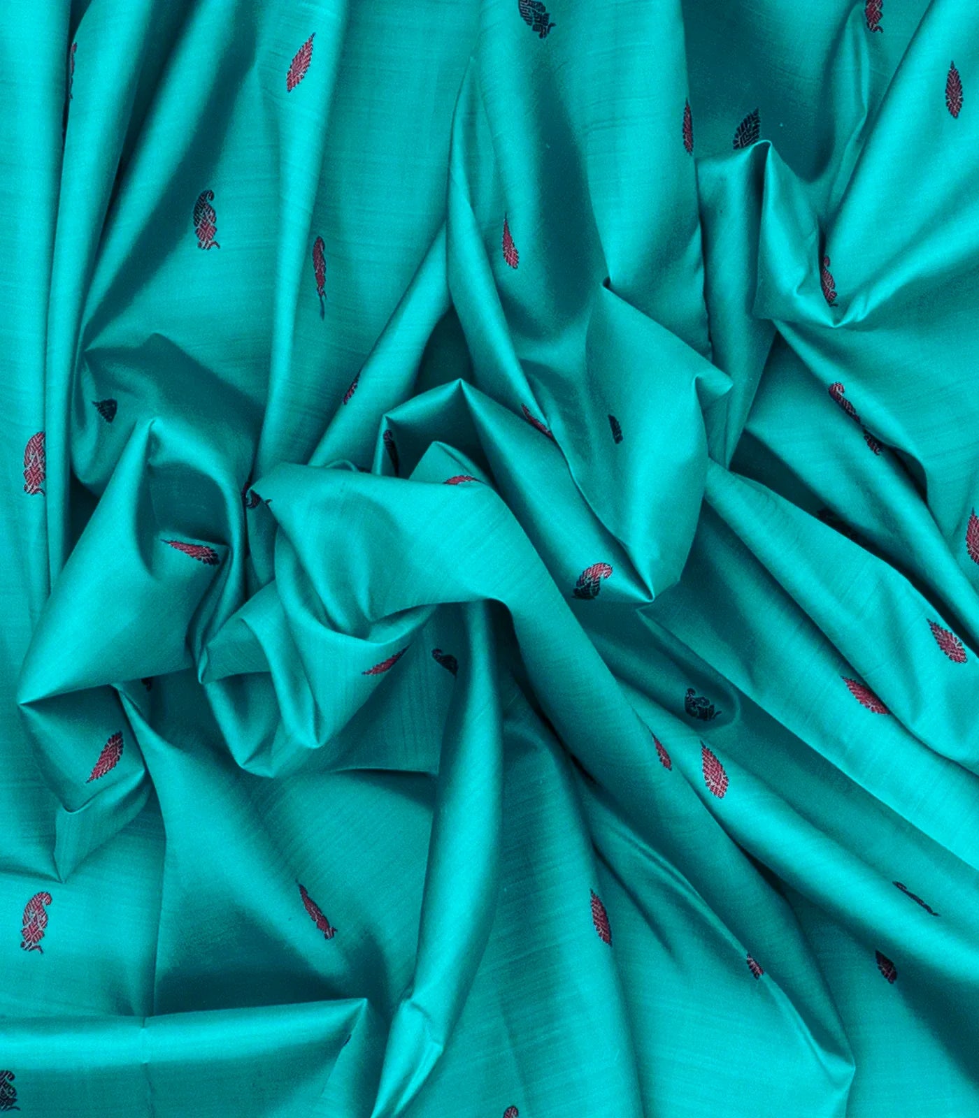 Turquoise Handloom Kanchipuram Korvai Silk Saree With Silk Buttas