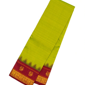 Light Green Handloom Kanchipuram Korvai Silk Saree With Crimson Border