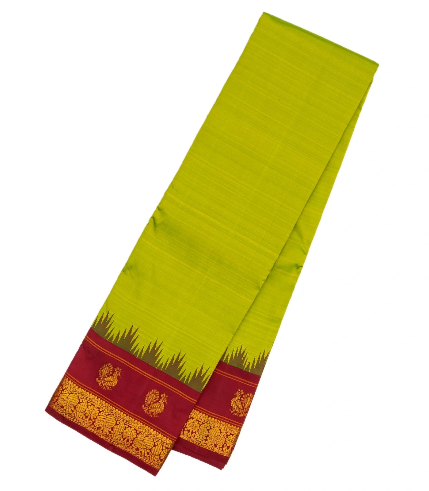 Light Green Handloom Kanchipuram Korvai Silk Saree With Crimson Border