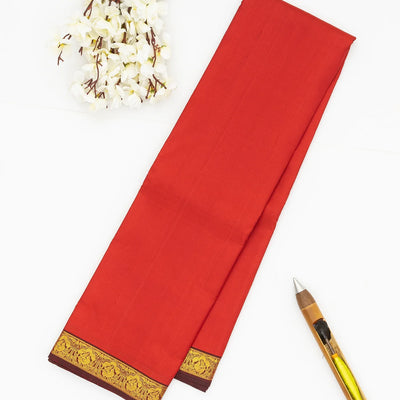 Red Handloom Kanchipuram Silk Saree With Brown Border