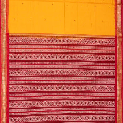 Yellow Handloom Orissa Cotton Saree With Black Tie & Dye Pallu