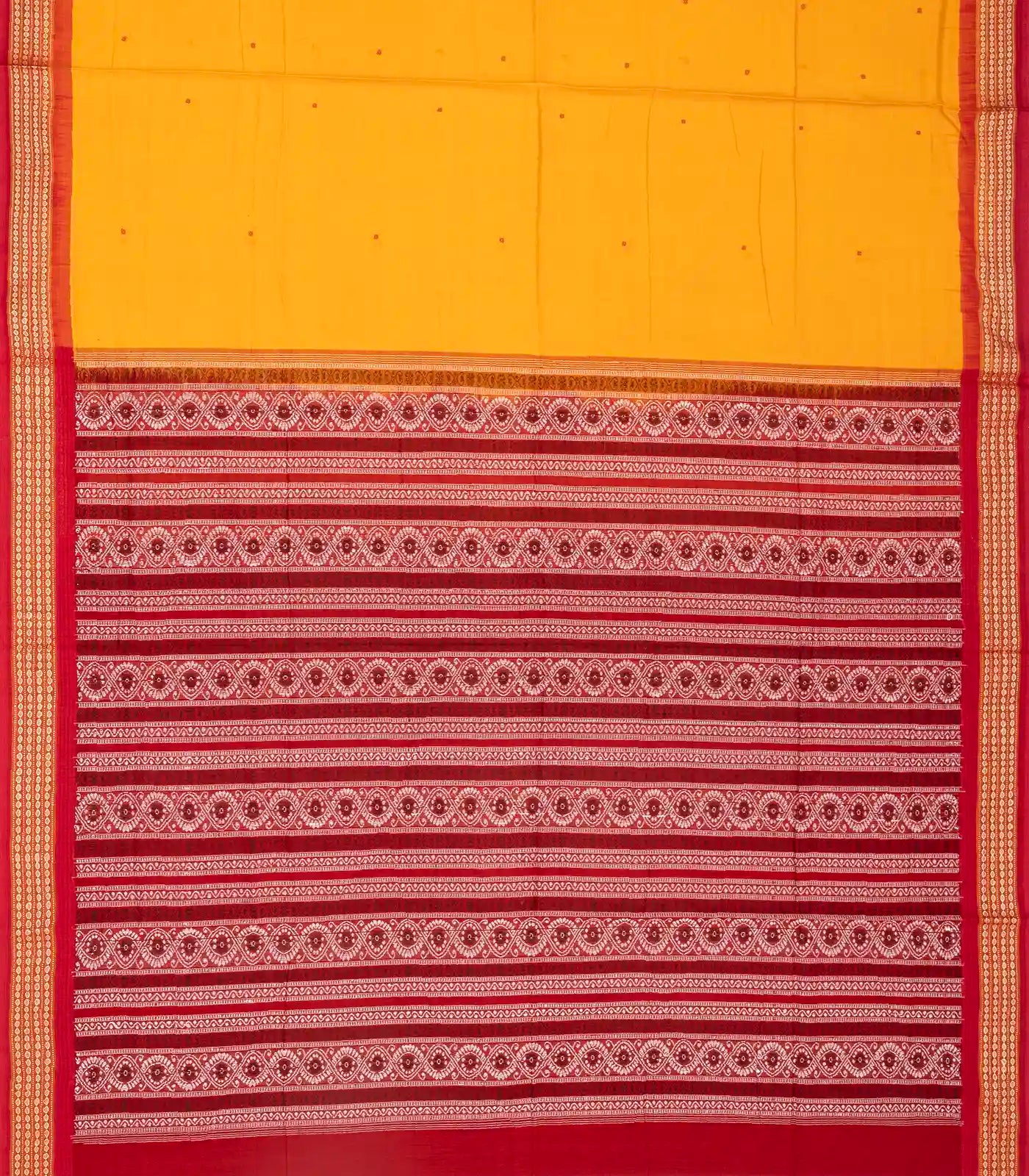 Yellow Handloom Orissa Cotton Saree With Black Tie & Dye Pallu