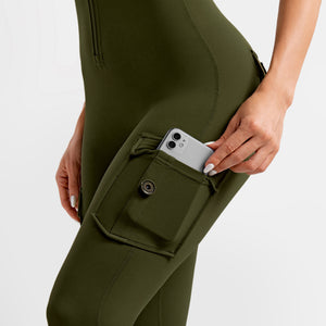 Cargo Pocket Long Bodysuit - Dark Olive Green