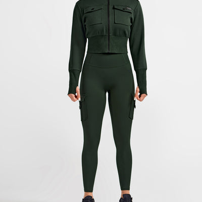 Loose Fit Active Crop Jacket - Dark Army Green