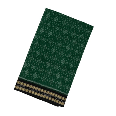 Dark Green Handloom Orissa Cotton Saree With Tie & Dye Floral Motifs