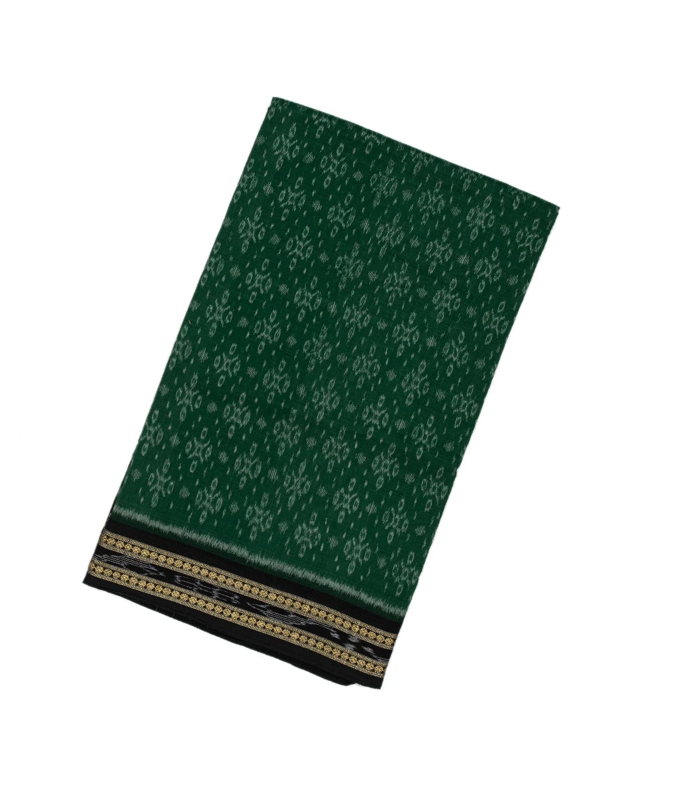 Dark Green Handloom Orissa Cotton Saree With Tie & Dye Floral Motifs