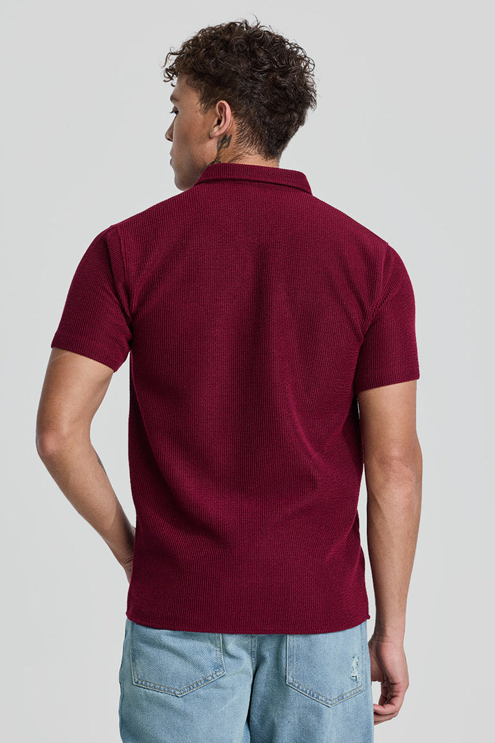 Maroon Textured Double Pocket Shirt