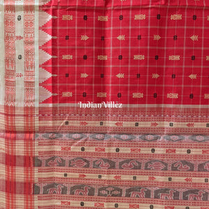 Red Hazar Buti Sambalpuri Bomkai Tussar Saree