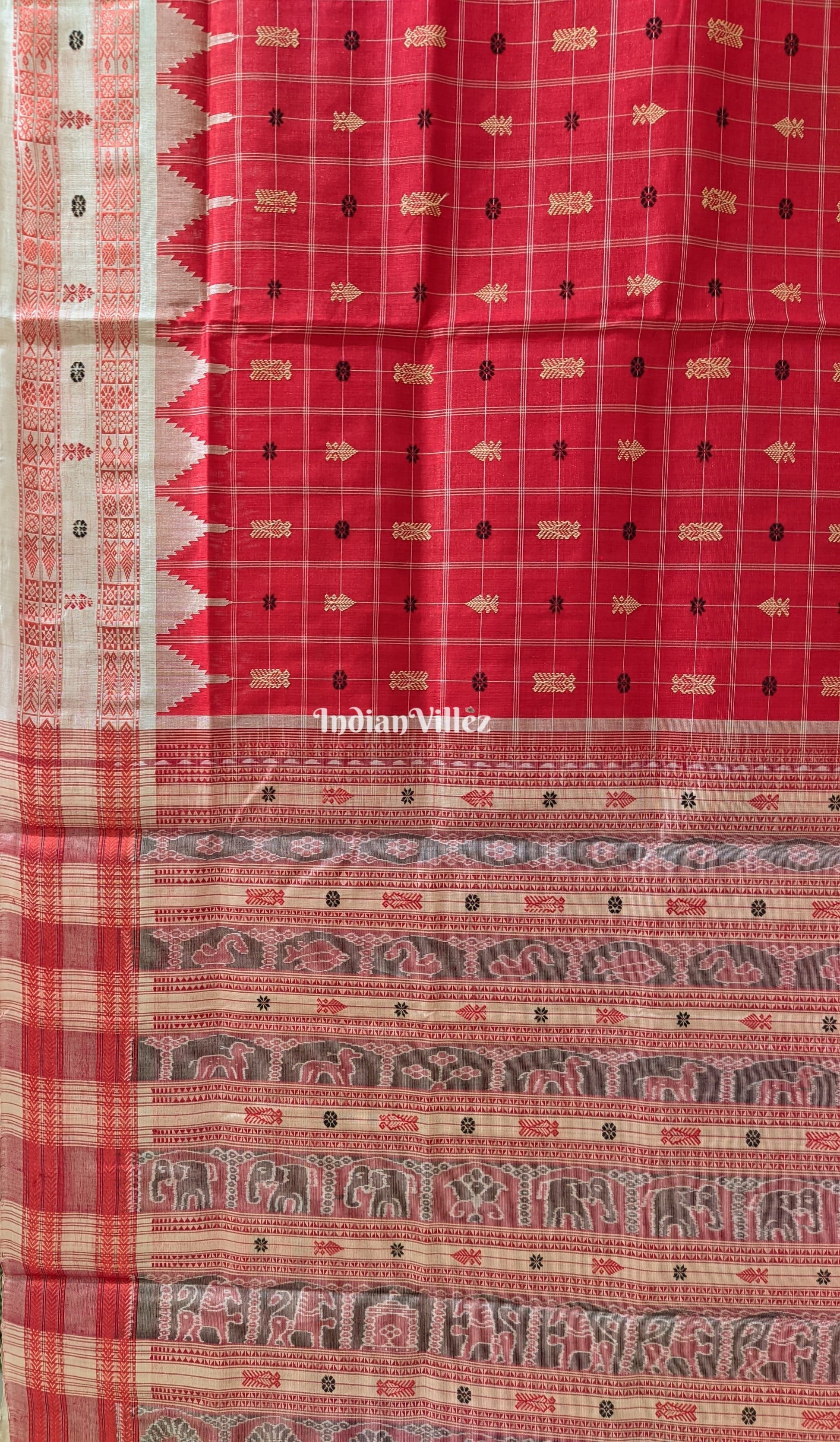 Red Hazar Buti Sambalpuri Bomkai Tussar Saree