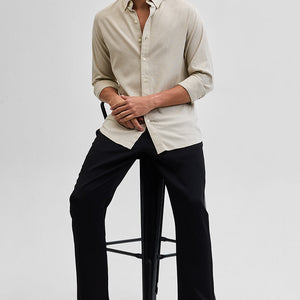Beige Solid Oxford Shirt