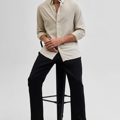 Beige Solid Oxford Shirt