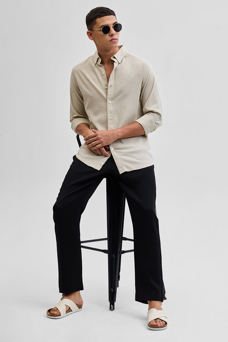 Beige Solid Oxford Shirt