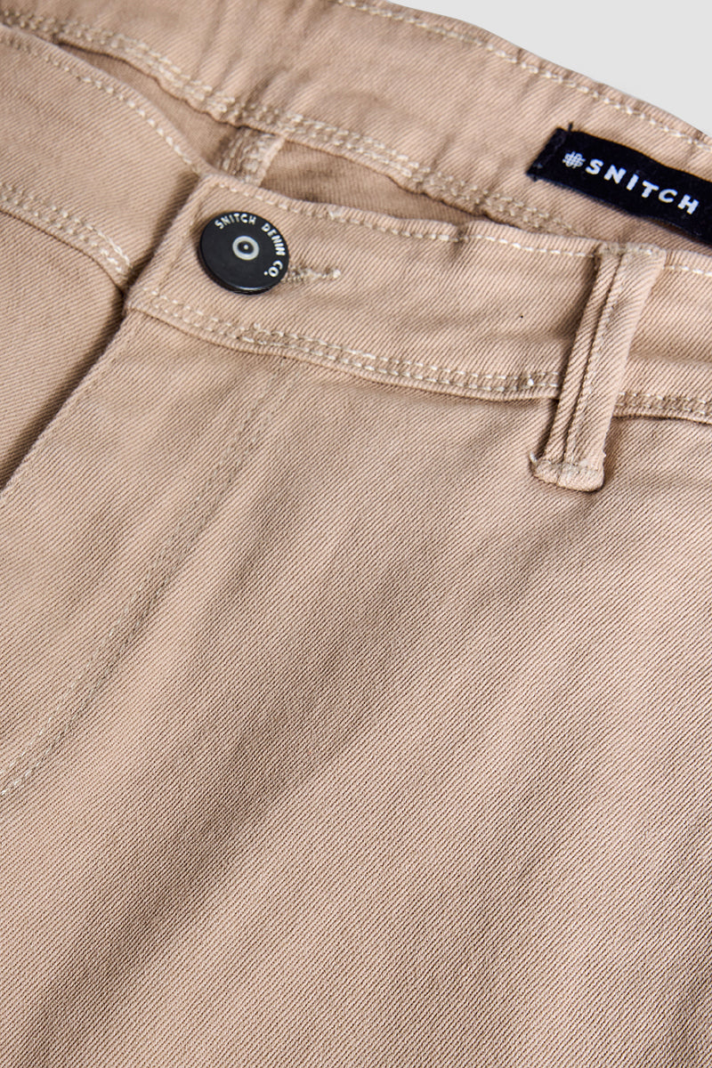 Beige Slim Fit Cargo Jeans