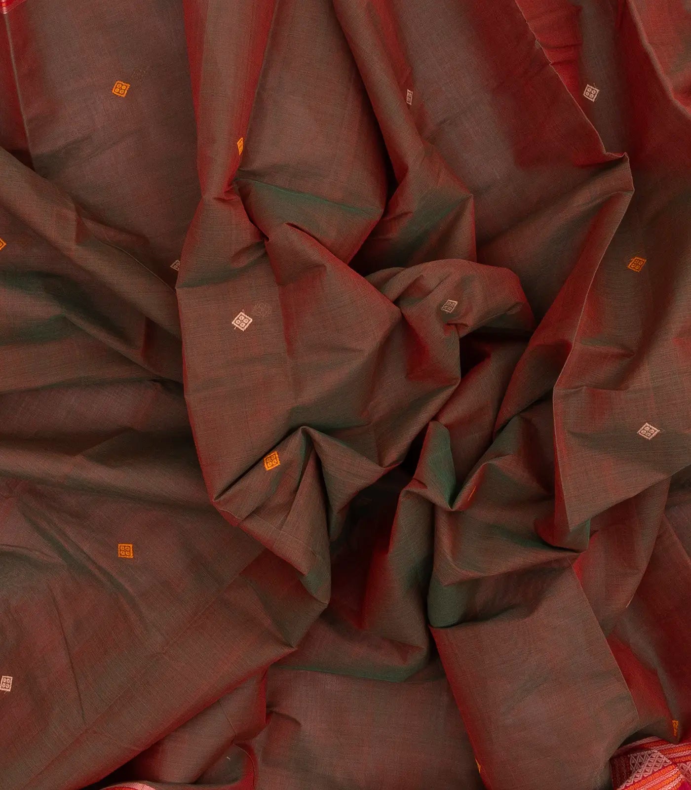 Brown Handloom Kanchi Cotton Saree With Diamond Motifs