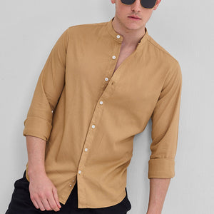 Light Brown Slim Fit Mandarin Shirt