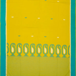 Lime Green Handloom Bengal Cotton Saree With Mango Buttas