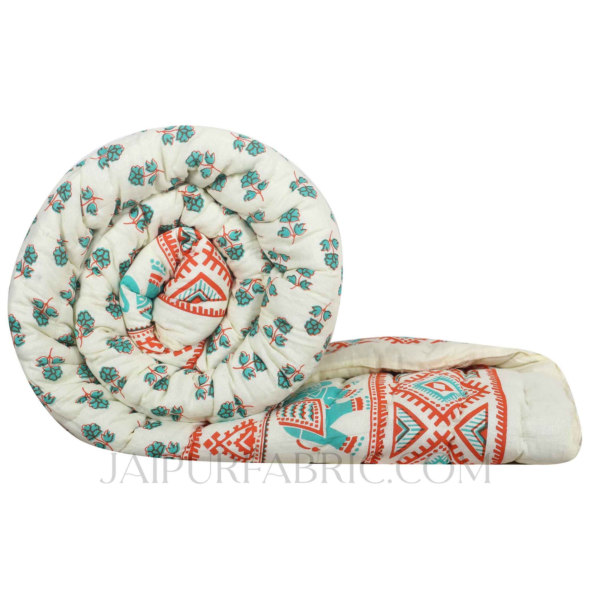 Colorful Floral Jaipuri Double Bed Quilt