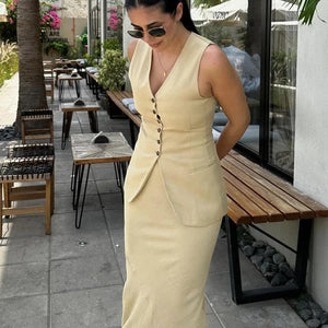 Cynthia Statement Vest Suit with Skirt