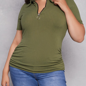 Plus Size Ruched Half Zip Polo Shirt