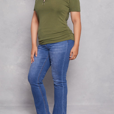 Plus Size Ruched Half Zip Polo Shirt