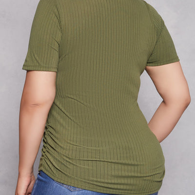 Plus Size Ruched Half Zip Polo Shirt