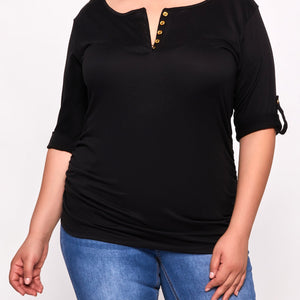 Plus Size Scoop Neck Tabbed Sleeve Top