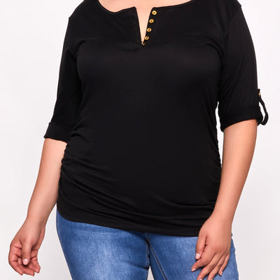 Plus Size Scoop Neck Tabbed Sleeve Top