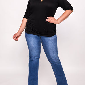 Plus Size Scoop Neck Tabbed Sleeve Top