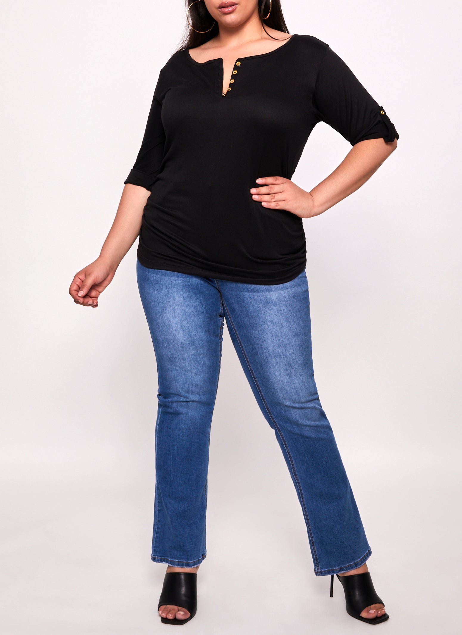 Plus Size Scoop Neck Tabbed Sleeve Top