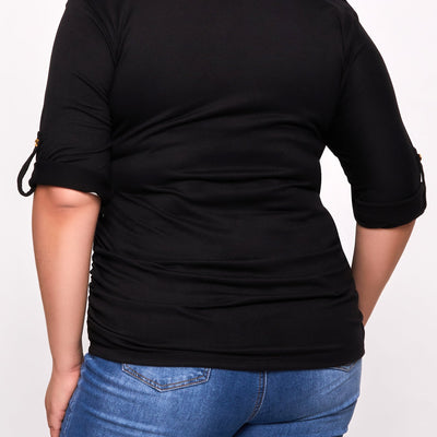 Plus Size Scoop Neck Tabbed Sleeve Top