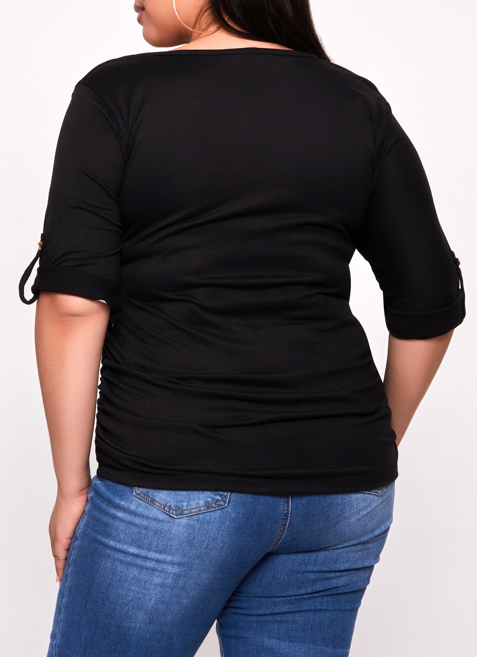 Plus Size Scoop Neck Tabbed Sleeve Top