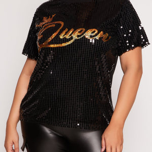 Plus Size Queen Sequin Graphic Tee
