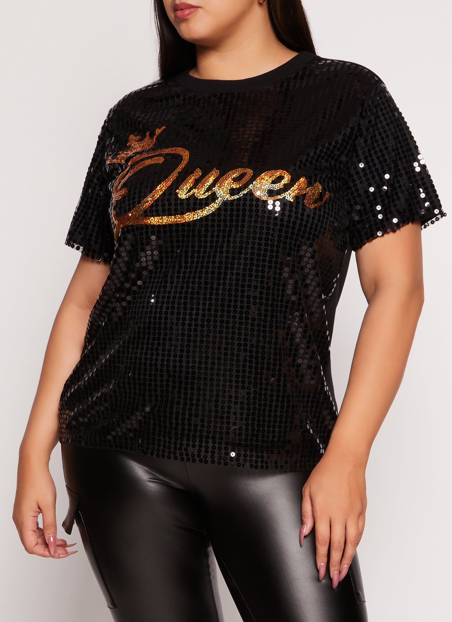 Plus Size Queen Sequin Graphic Tee