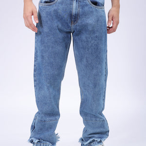 Men's Blue Vintage Straight Fit Solid Distressed Jeans