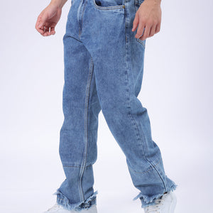 Men's Blue Vintage Straight Fit Solid Distressed Jeans