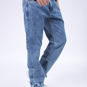 Men's Blue Vintage Straight Fit Solid Distressed Jeans