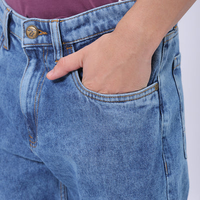 Men's Blue Vintage Straight Fit Solid Distressed Jeans