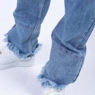 Men's Blue Vintage Straight Fit Solid Distressed Jeans