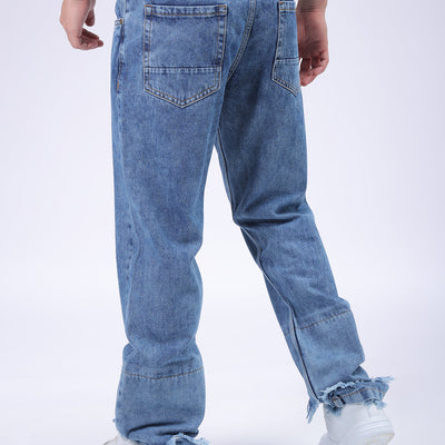 Men's Blue Vintage Straight Fit Solid Distressed Jeans